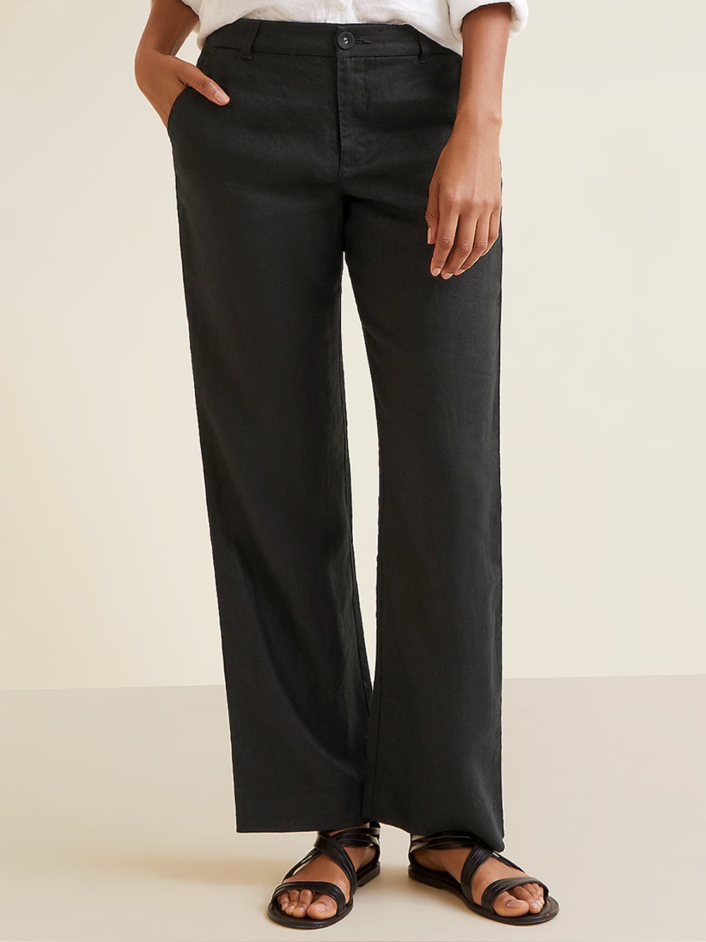 Garnet Hill Classic Linen Trouser Pants | Black | 8